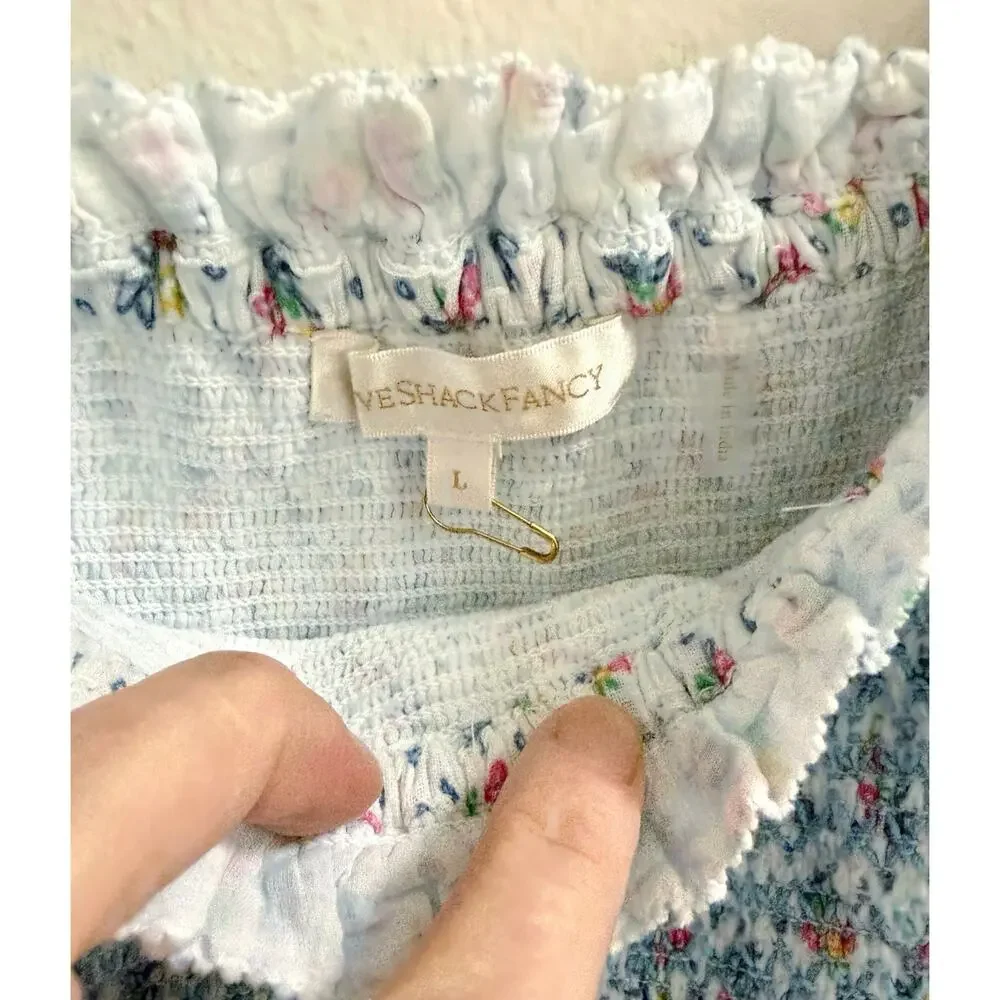 LoveShackFancy NWOT Shaw Large Blue Micro Mini Dress Floral Tiered Tunic - Picture 12 of 16